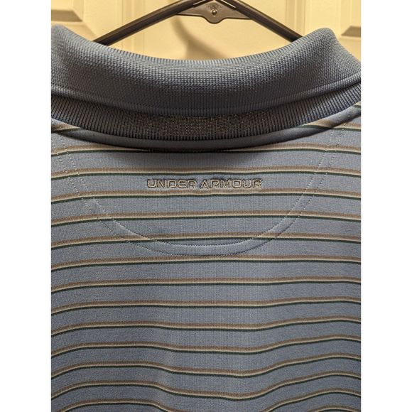 Under Armour Polo Shirt Mens 3XL Loose Blue Striped HeatGear Casual Golf Stretch - Picture 5 of 6
